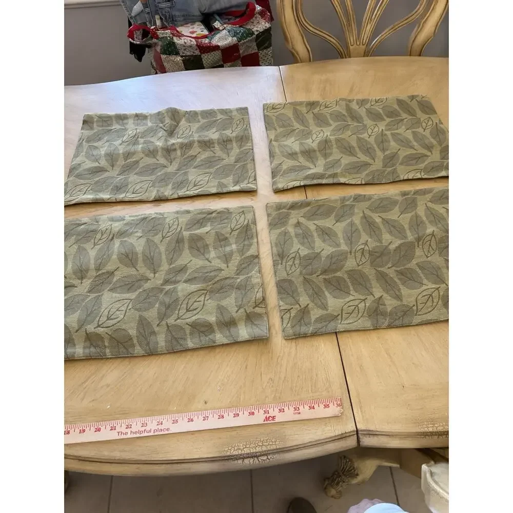 4 Cottage Farmhouse Green Leaf Placemats Botanical Cotton Designer Thibaut Aman